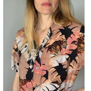 Vintage 🌺 🐅 Tropical Hawaiian Tiger Animal Print Top